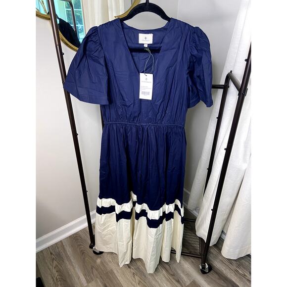 Tuckernuck Navy and Cream Cotton Mitchell Dress size S small - Picture 2 of 5